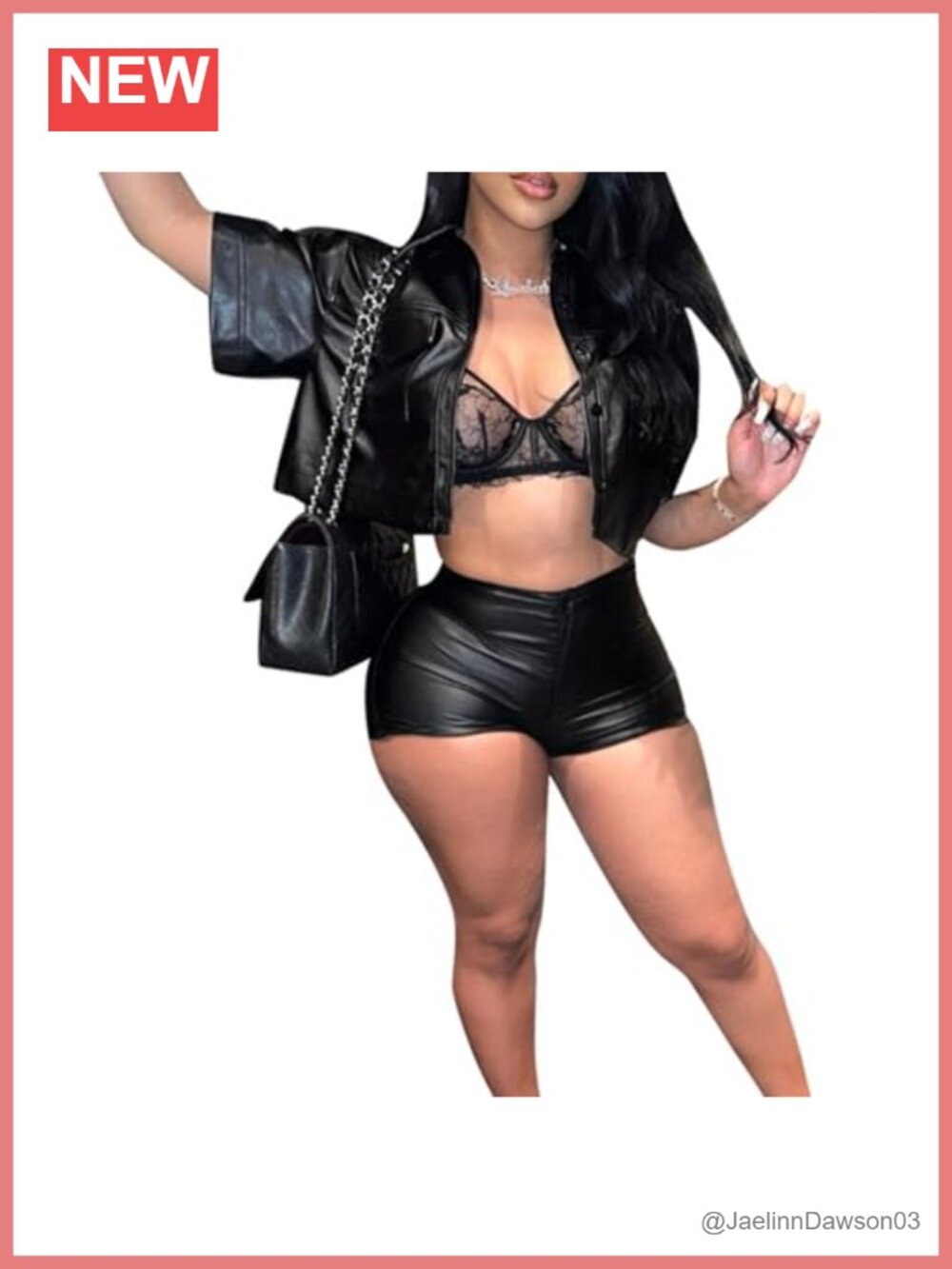 Faux Leather 2 Piece Outfit Short Sleeve Crop Top Bodycon Shorts Set Party